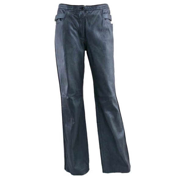 Callaghan Pants - Vintage CALLAGHAN Steel Blue Leather Straight Leg Pants